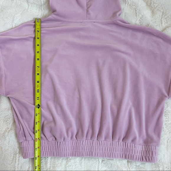 F21 Kawaii Pastel Lilac Purple Semi Crop Velour Y2K Hoodie Sweatshirt Size Large - Picture 7 of 8
